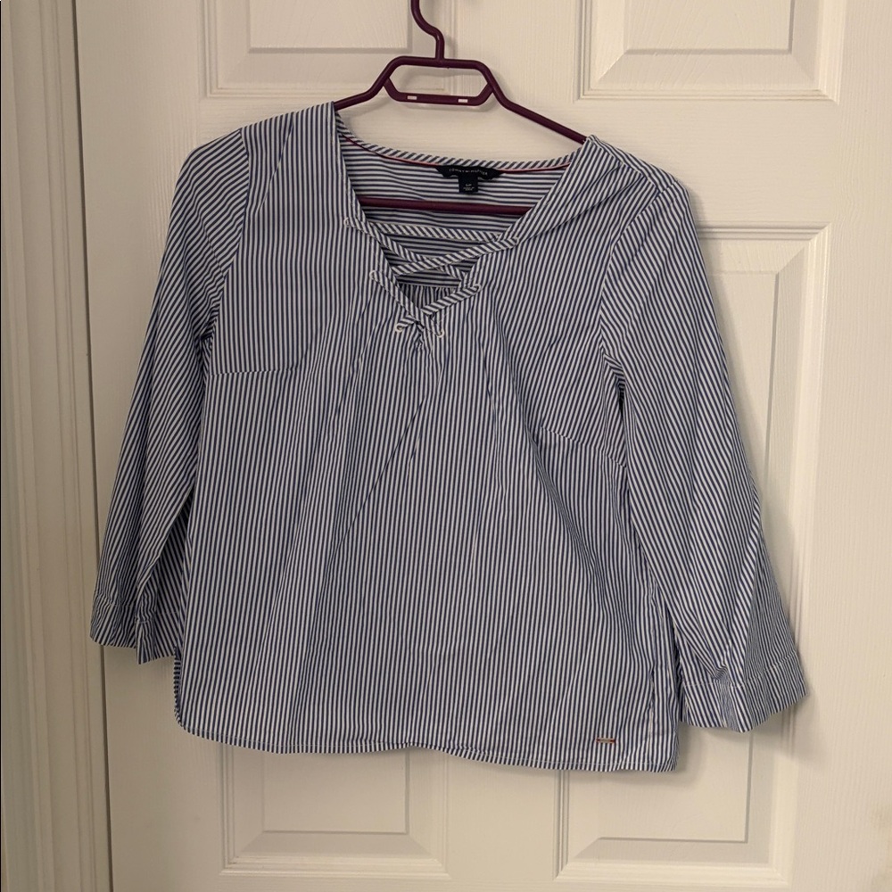 Tommy Hilfiger Navy and White Striped Blouse